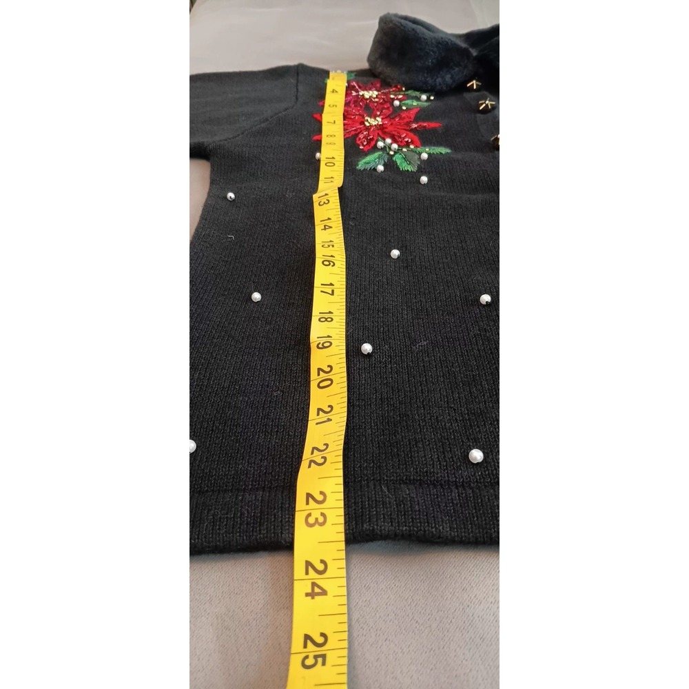 Womens Cardigan S Ugly Christmas Sweater Beaded Sequin‎ Poinsettia 90s Vintage - Picture 5 of 10